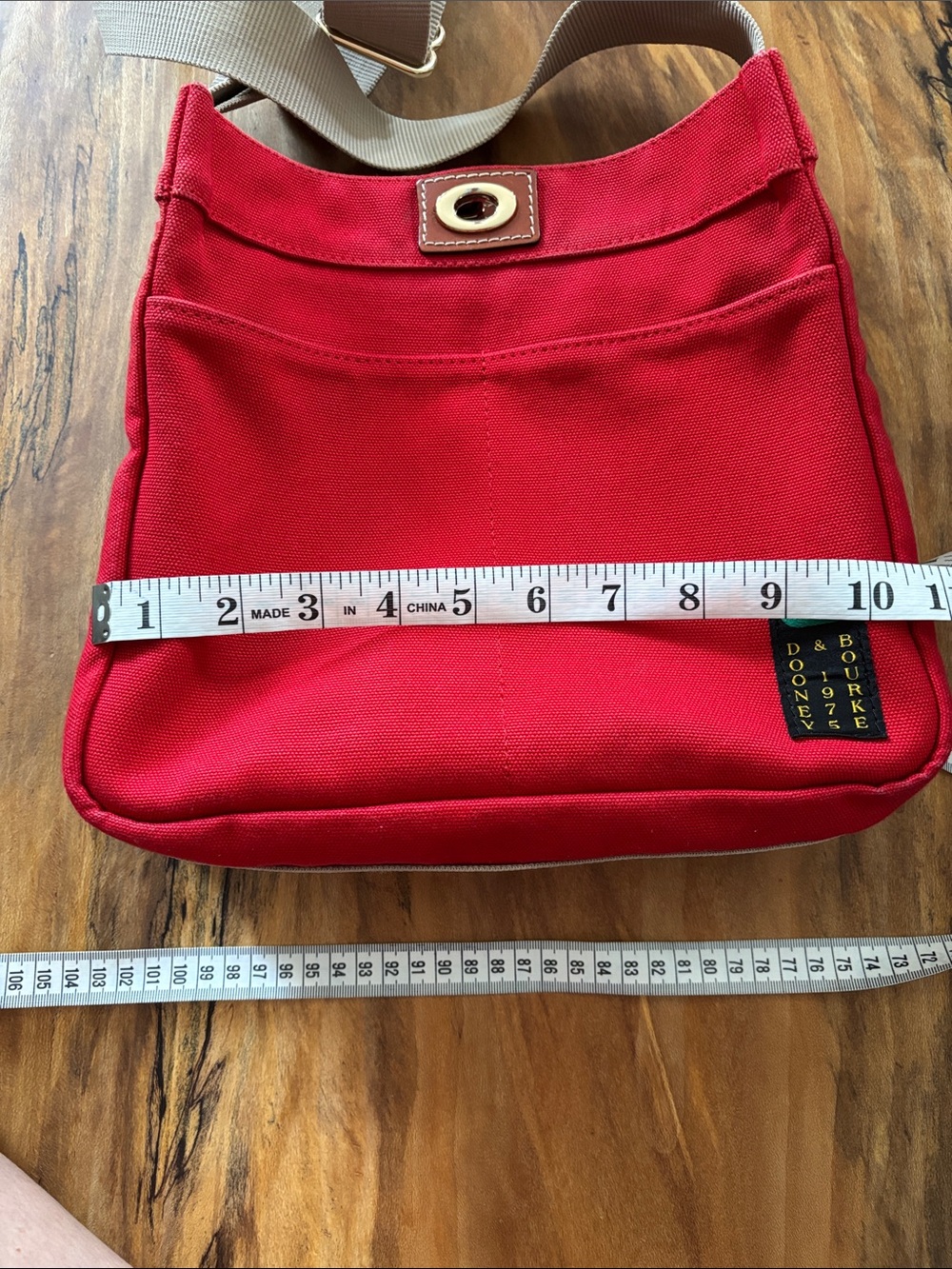 Dooney & Bourke Red Canvas Crossbody with Tan Strap - Picture 7 of 9